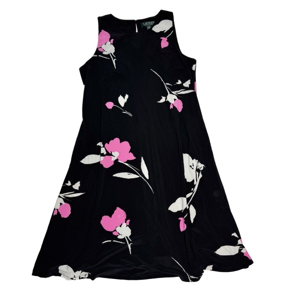 Lauren Ralph Lauren Women's Size‎ 8 Black Sleeveless Pink Floral Dress